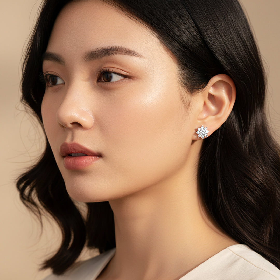Floral Stud Earrings | White Gold | Luxe3661 - Luxe Earrings | Singapore Jewellery, Wedding Rings &amp; Gifts | Same Day Delivery | Tiara.com.sg