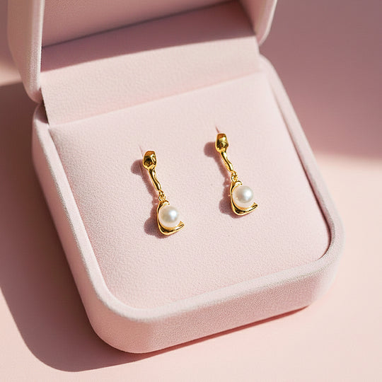 Pearl Drop Earrings | Gold &amp; White Gold | Luxe3662 - Luxe Earrings | Singapore Jewellery, Wedding Rings &amp; Gifts | Same Day Delivery | Tiara.com.sg
