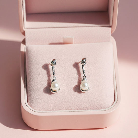 Pearl Drop Earrings | Gold &amp; White Gold | Luxe3662 - Luxe Earrings | Singapore Jewellery, Wedding Rings &amp; Gifts | Same Day Delivery | Tiara.com.sg