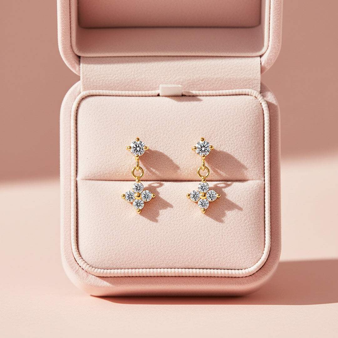 Clover Drop Earrings | Gold | Luxe3663 - Luxe Earrings | Singapore Jewellery, Wedding Rings & Gifts | Same Day Delivery | Tiara.com.sg