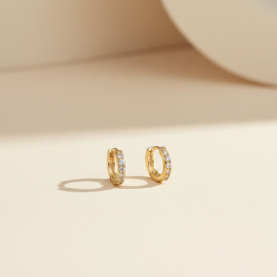 Huggie Hoop Earrings | Gold &amp; White Gold | Luxe3664 - Luxe Earrings | Singapore Jewellery, Wedding Rings &amp; Gifts | Same Day Delivery | Tiara.com.sg