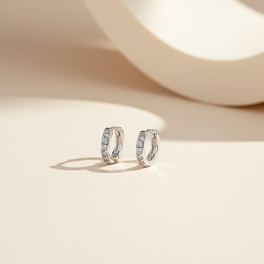 Huggie Hoop Earrings | Gold &amp; White Gold | Luxe3664 - Luxe Earrings | Singapore Jewellery, Wedding Rings &amp; Gifts | Same Day Delivery | Tiara.com.sg
