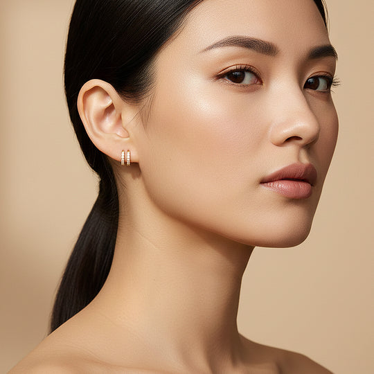 Huggie Hoop Earrings | Gold &amp; White Gold | Luxe3664 - Luxe Earrings | Singapore Jewellery, Wedding Rings &amp; Gifts | Same Day Delivery | Tiara.com.sg