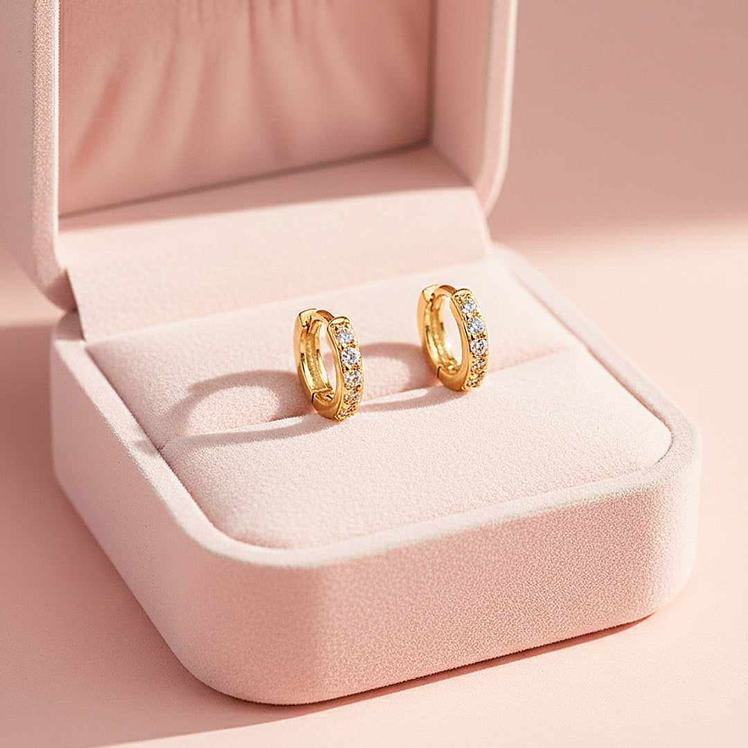 Huggie Hoop Earrings | Gold & White Gold | Luxe3664 - Luxe Earrings | Singapore Jewellery, Wedding Rings & Gifts | Same Day Delivery | Tiara.com.sg