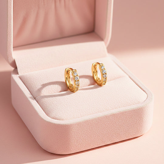 Huggie Hoop Earrings | Gold &amp; White Gold | Luxe3664 - Luxe Earrings | Singapore Jewellery, Wedding Rings &amp; Gifts | Same Day Delivery | Tiara.com.sg