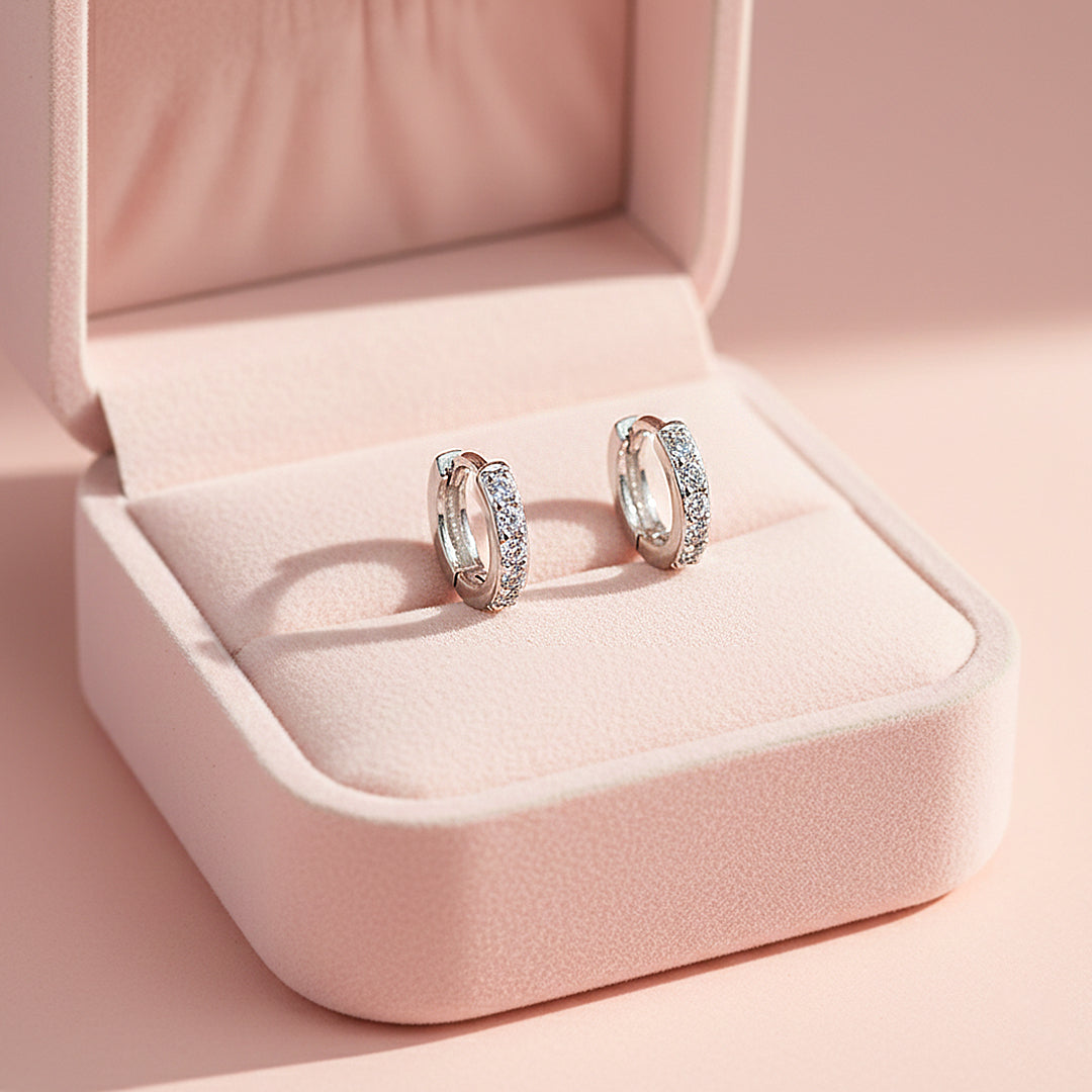 Huggie Hoop Earrings | Gold &amp; White Gold | Luxe3664 - Luxe Earrings | Singapore Jewellery, Wedding Rings &amp; Gifts | Same Day Delivery | Tiara.com.sg