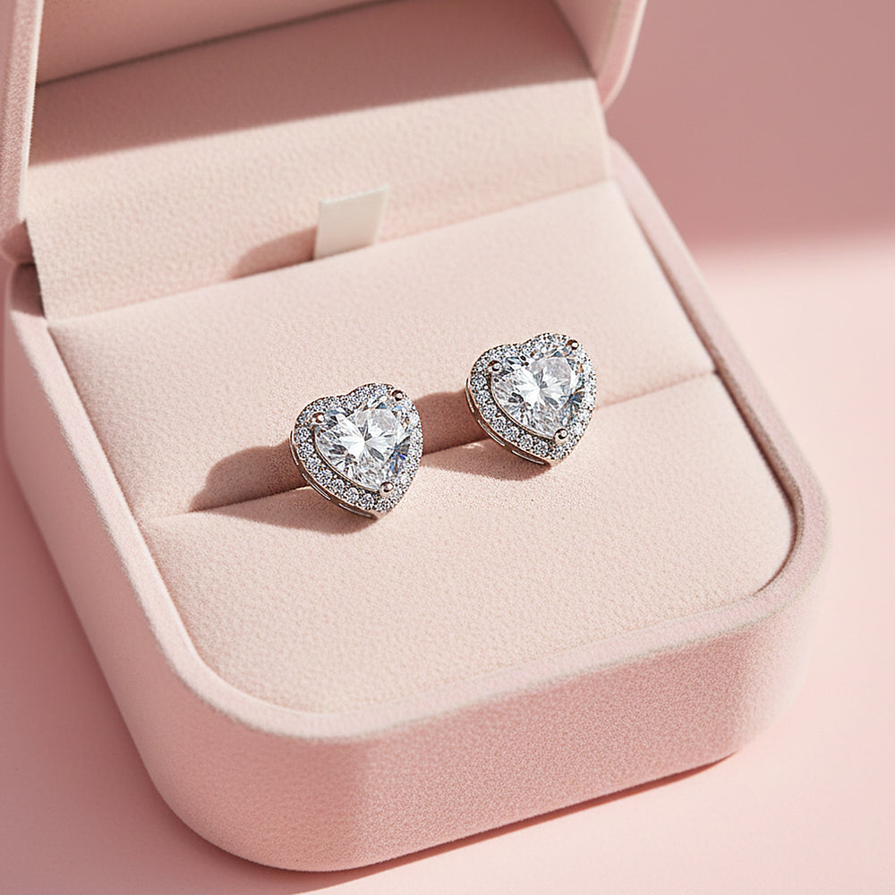 Heart Halo Stud Earrings | White Gold | Luxe3666 - Luxe Earrings | Singapore Jewellery, Wedding Rings & Gifts | Same Day Delivery | Tiara.com.sg