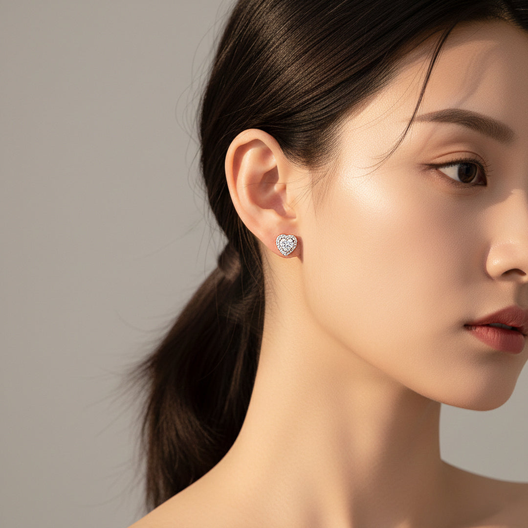 Heart Halo Stud Earrings | White Gold | Luxe3666 - Luxe Earrings | Singapore Jewellery, Wedding Rings &amp; Gifts | Same Day Delivery | Tiara.com.sg