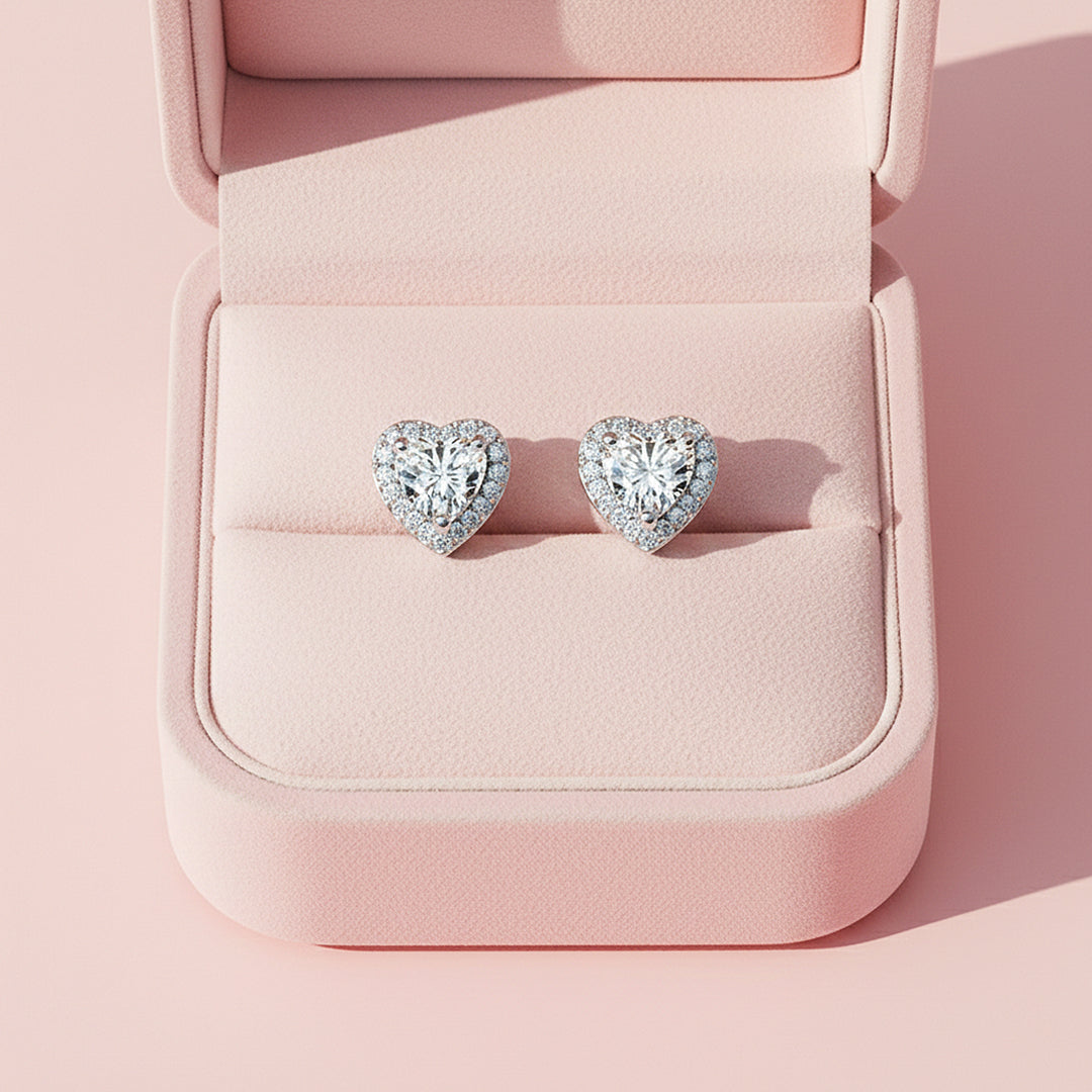 Heart Halo Stud Earrings | White Gold | Luxe3666 - Luxe Earrings | Singapore Jewellery, Wedding Rings &amp; Gifts | Same Day Delivery | Tiara.com.sg