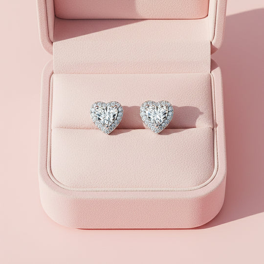 Heart Halo Stud Earrings | White Gold | Luxe3666 - Luxe Earrings | Singapore Jewellery, Wedding Rings &amp; Gifts | Same Day Delivery | Tiara.com.sg