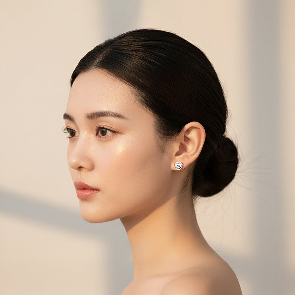 Heart Halo Stud Earrings | White Gold | Luxe3666 - Luxe Earrings | Singapore Jewellery, Wedding Rings &amp; Gifts | Same Day Delivery | Tiara.com.sg