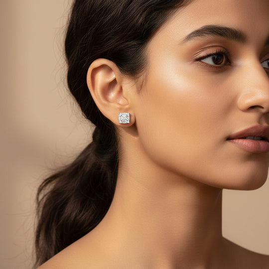 Princess Cut Halo Stud Earrings | White Gold | Luxe3668 - Luxe Earrings | Singapore Jewellery, Wedding Rings &amp; Gifts | Same Day Delivery | Tiara.com.sg