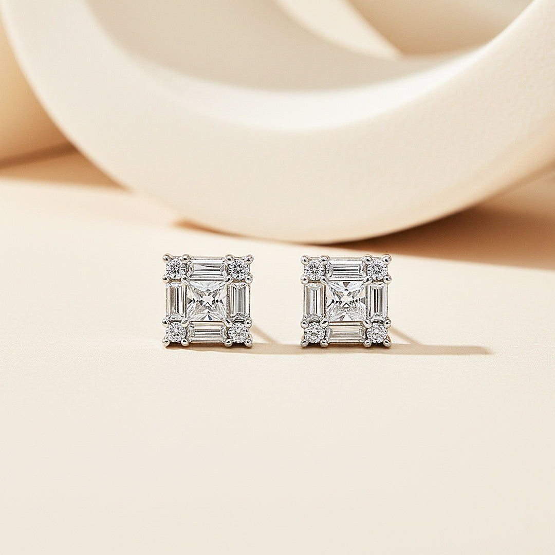 Princess Cut Halo Stud Earrings | White Gold | Luxe3668 - Luxe Earrings | Singapore Jewellery, Wedding Rings &amp; Gifts | Same Day Delivery | Tiara.com.sg