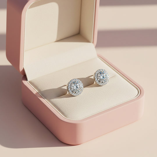 Round Halo Stud Earrings | White Gold | Luxe3669 - Luxe Earrings | Singapore Jewellery, Wedding Rings &amp; Gifts | Same Day Delivery | Tiara.com.sg