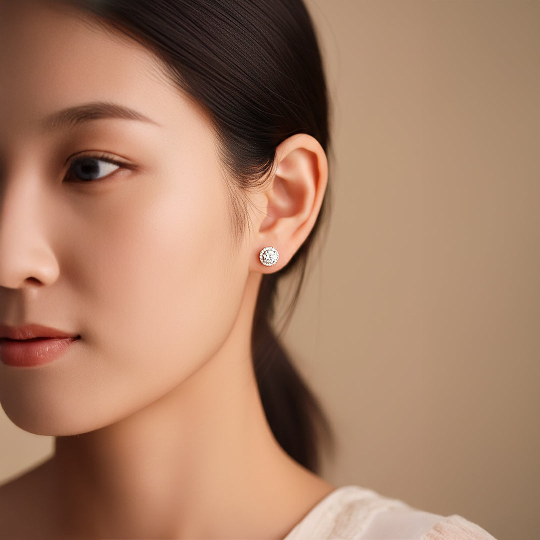 Round Halo Stud Earrings | White Gold | Luxe3669 - Luxe Earrings | Singapore Jewellery, Wedding Rings &amp; Gifts | Same Day Delivery | Tiara.com.sg