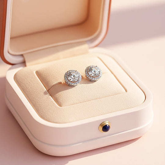 Round Halo Stud Earrings | White Gold | Luxe3669 - Luxe Earrings | Singapore Jewellery, Wedding Rings &amp; Gifts | Same Day Delivery | Tiara.com.sg