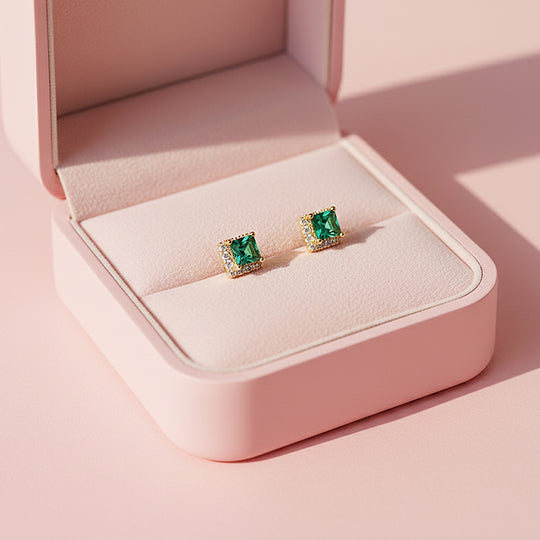 Square Halo Stud Earrings | Gold | Luxe3672 - Luxe Earrings | Singapore Jewellery, Wedding Rings &amp; Gifts | Same Day Delivery | Tiara.com.sg