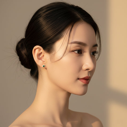 Square Halo Stud Earrings | Gold | Luxe3672 - Luxe Earrings | Singapore Jewellery, Wedding Rings &amp; Gifts | Same Day Delivery | Tiara.com.sg