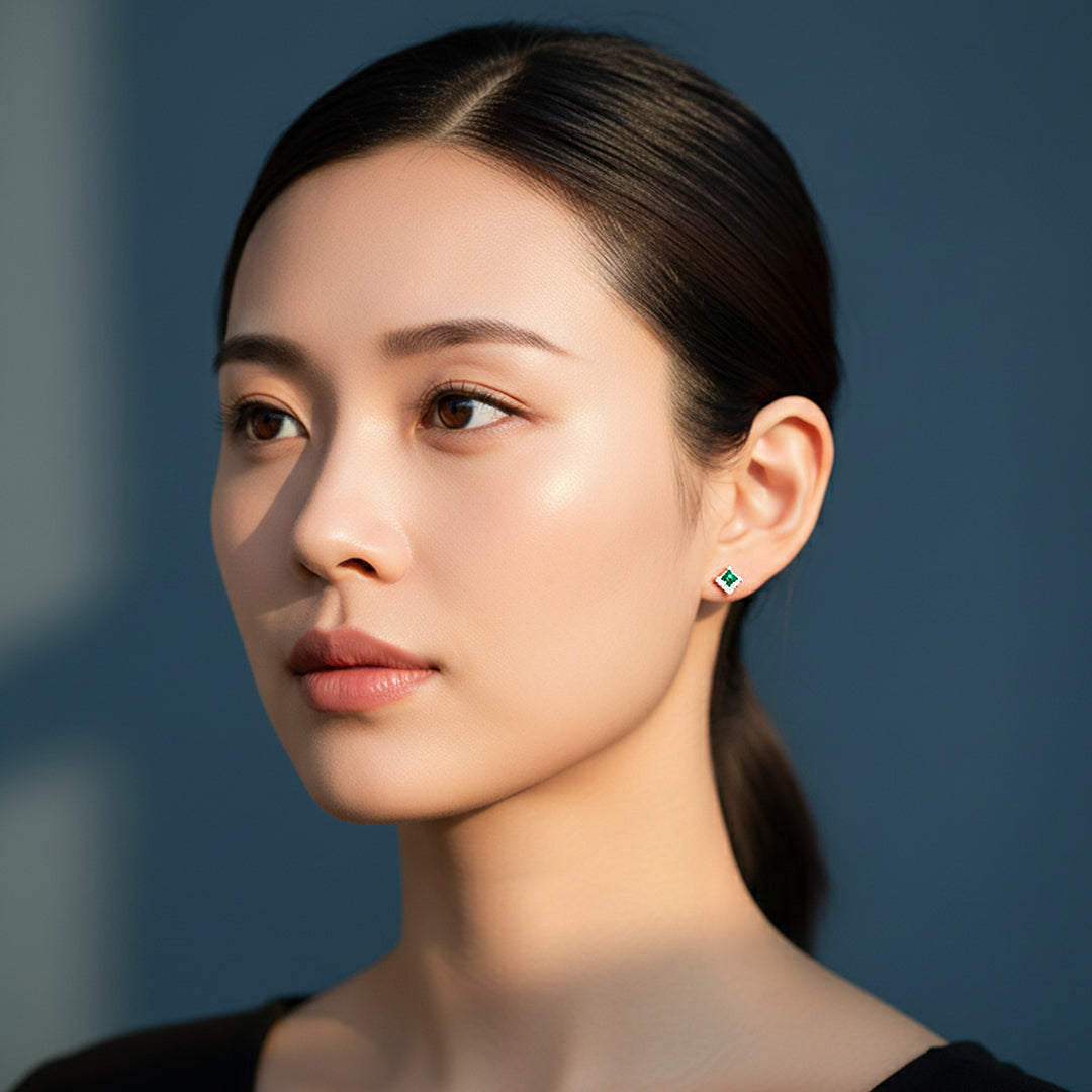 Square Halo Stud Earrings | Gold | Luxe3672 - Luxe Earrings | Singapore Jewellery, Wedding Rings &amp; Gifts | Same Day Delivery | Tiara.com.sg