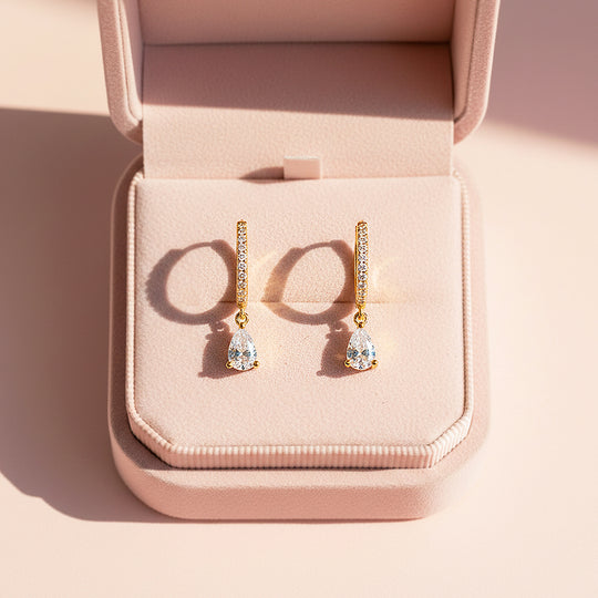 Pear Drop Earrings | Gold &amp; White Gold | Luxe3673 - Luxe Earrings | Singapore Jewellery, Wedding Rings &amp; Gifts | Same Day Delivery | Tiara.com.sg