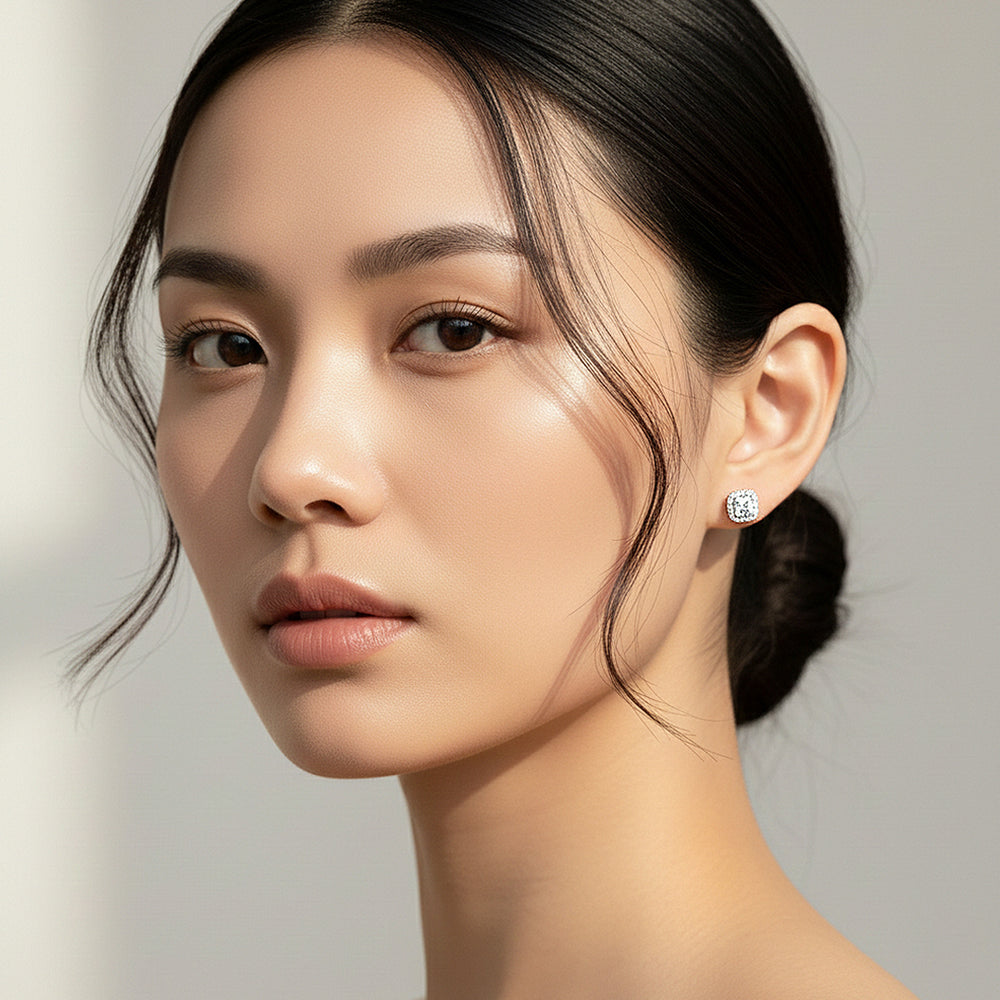 Cushion Halo Stud Earrings | White Gold | Luxe3674 - Luxe Earrings | Singapore Jewellery, Wedding Rings & Gifts | Same Day Delivery | Tiara.com.sg