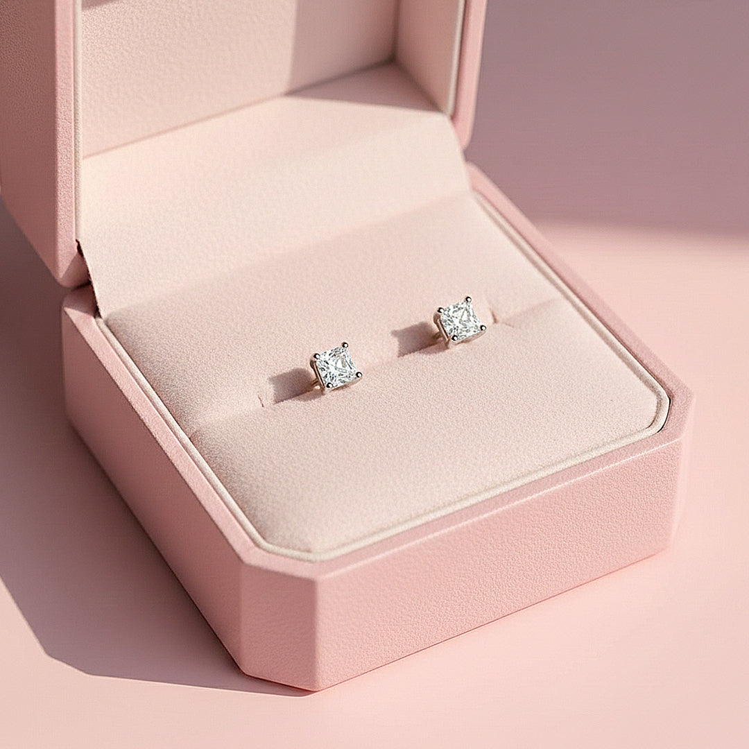 Square Cut Stud Earrings | White Gold | Luxe3676 - Luxe Earrings | Singapore Jewellery, Wedding Rings &amp; Gifts | Same Day Delivery | Tiara.com.sg