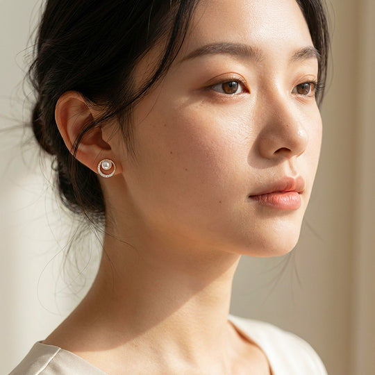 Open Crescent Pearl Stud Earrings | Luxe3681