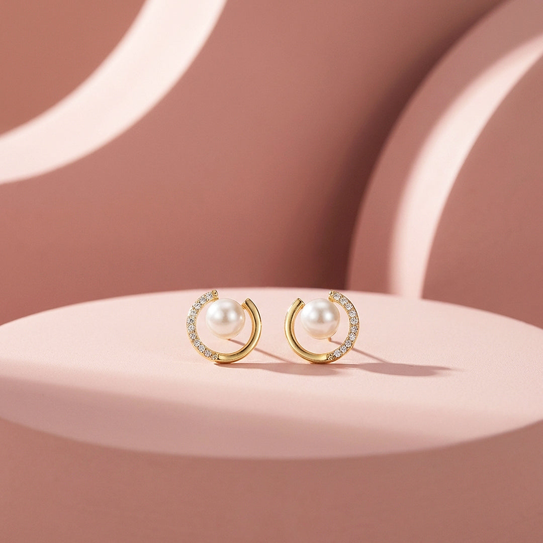 Open Crescent Pearl Stud Earrings | Luxe3681