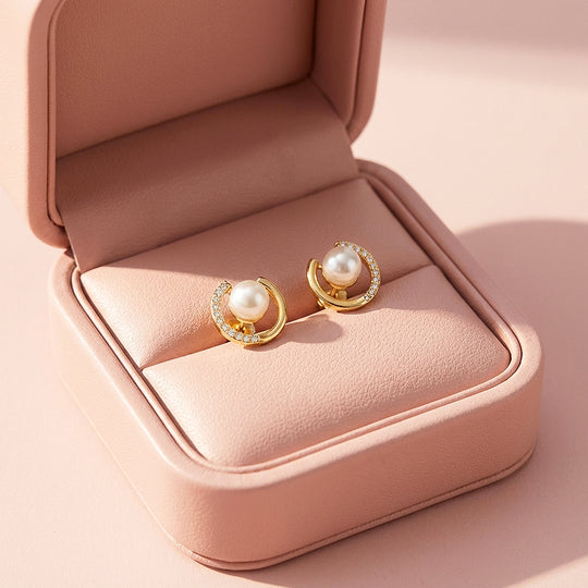 Open Crescent Pearl Stud Earrings | Luxe3681