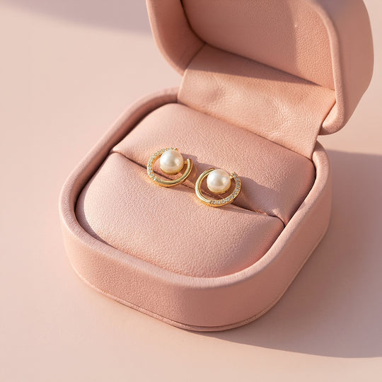Open Crescent Pearl Stud Earrings | Luxe3681