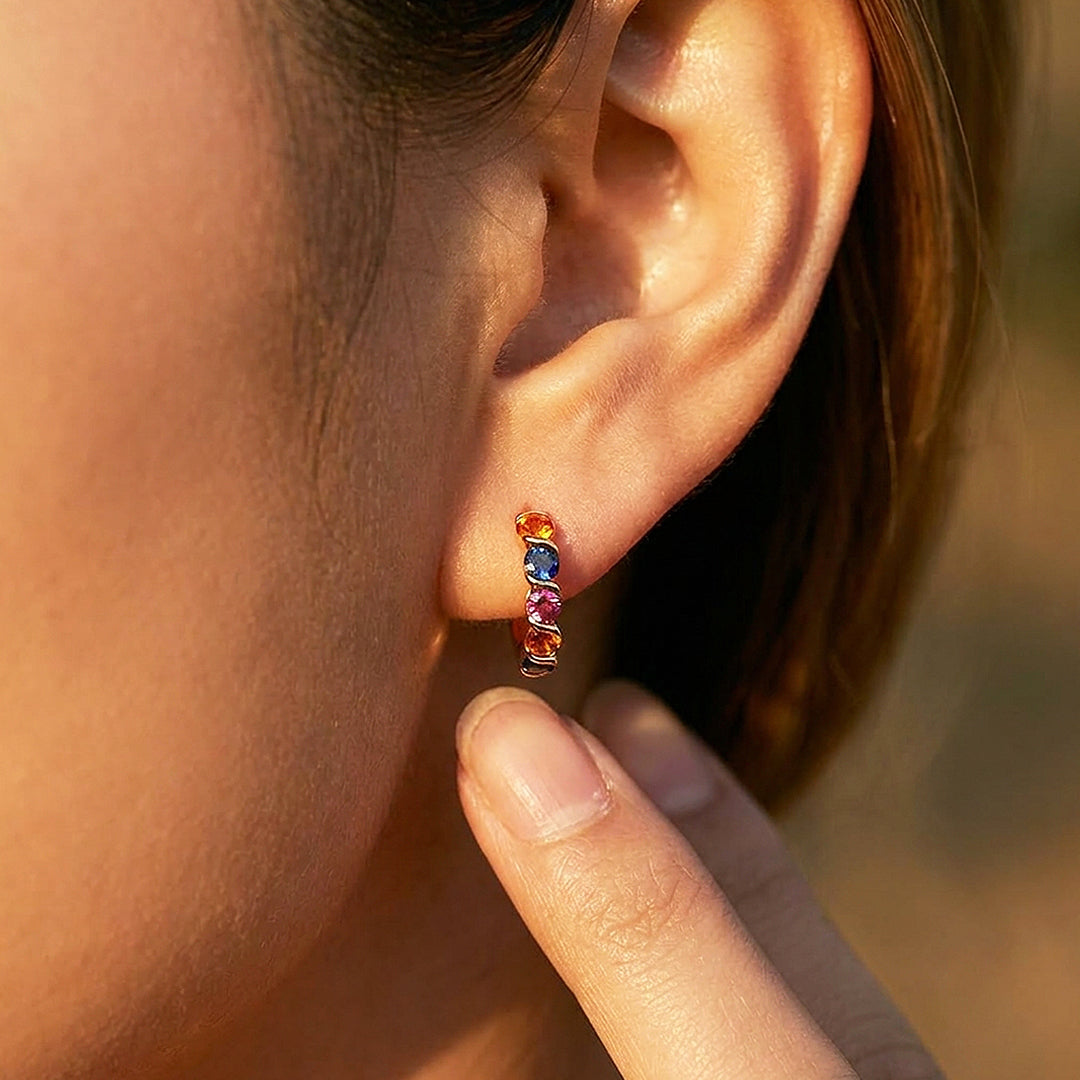 Multicolour Gemstone Huggie Earrings | Luxe3687