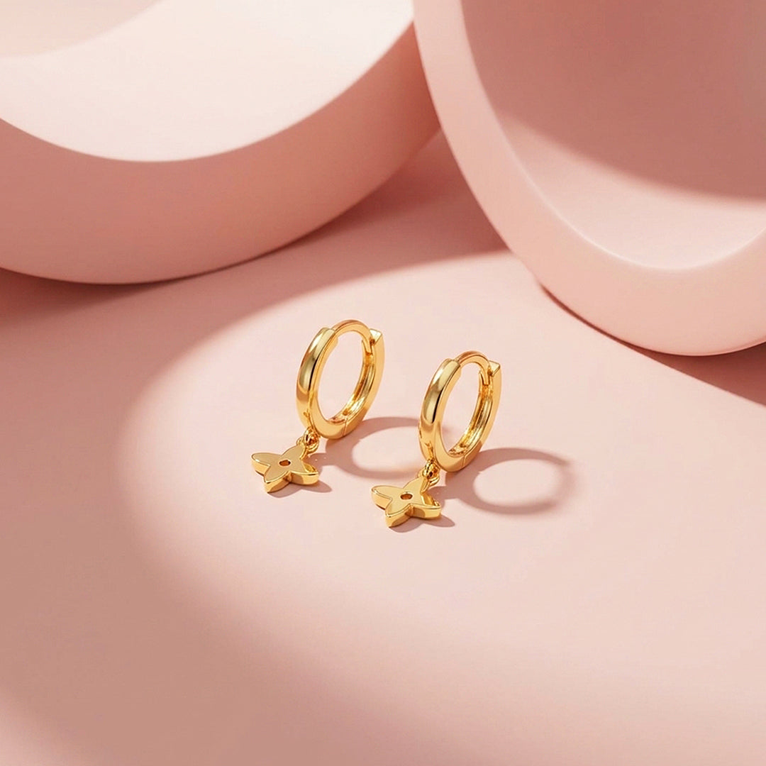 Four-Petal Floral Charm Hoop Earrings | Luxe3688