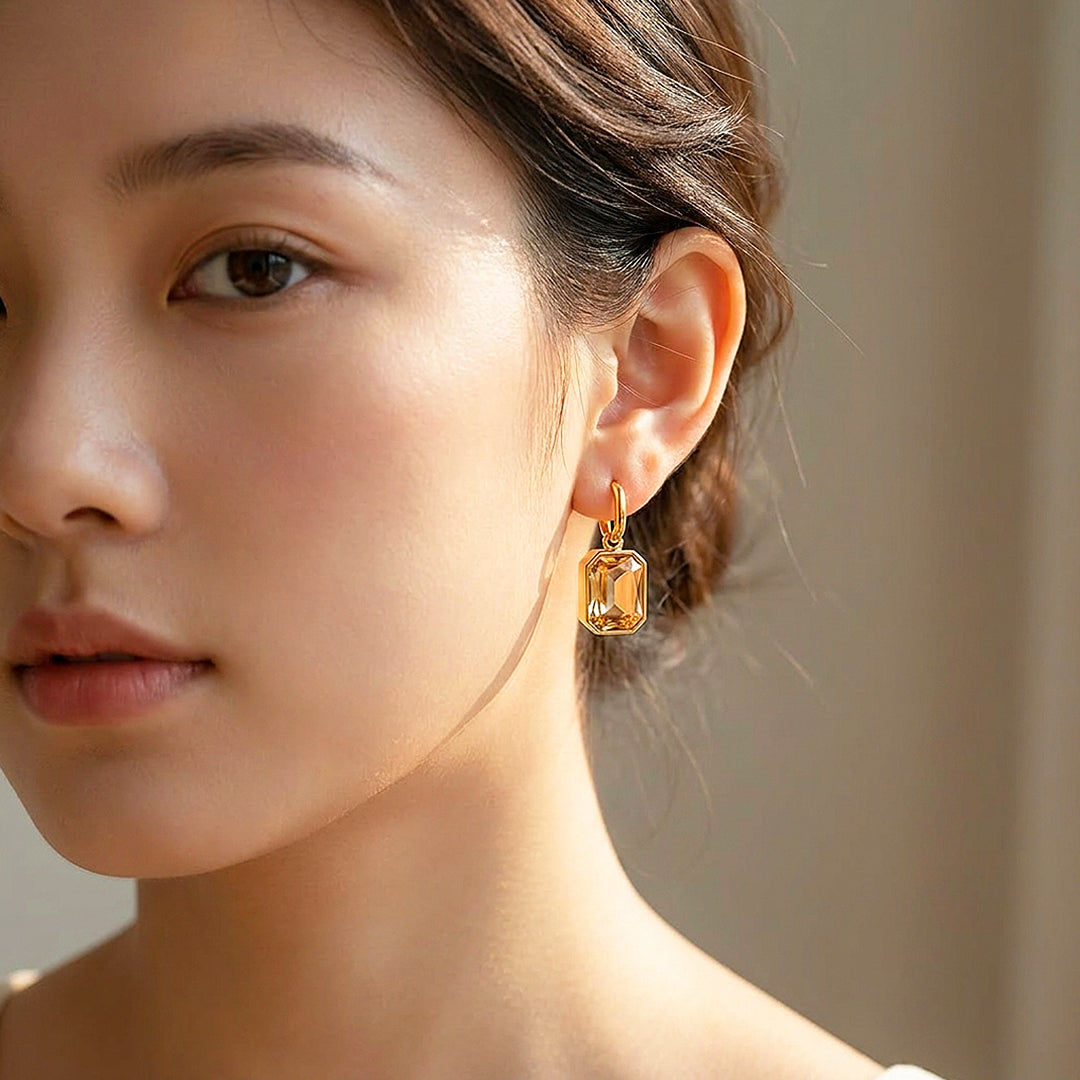 Emerald-Cut Charm Drop Hoop Earrings | Luxe3690