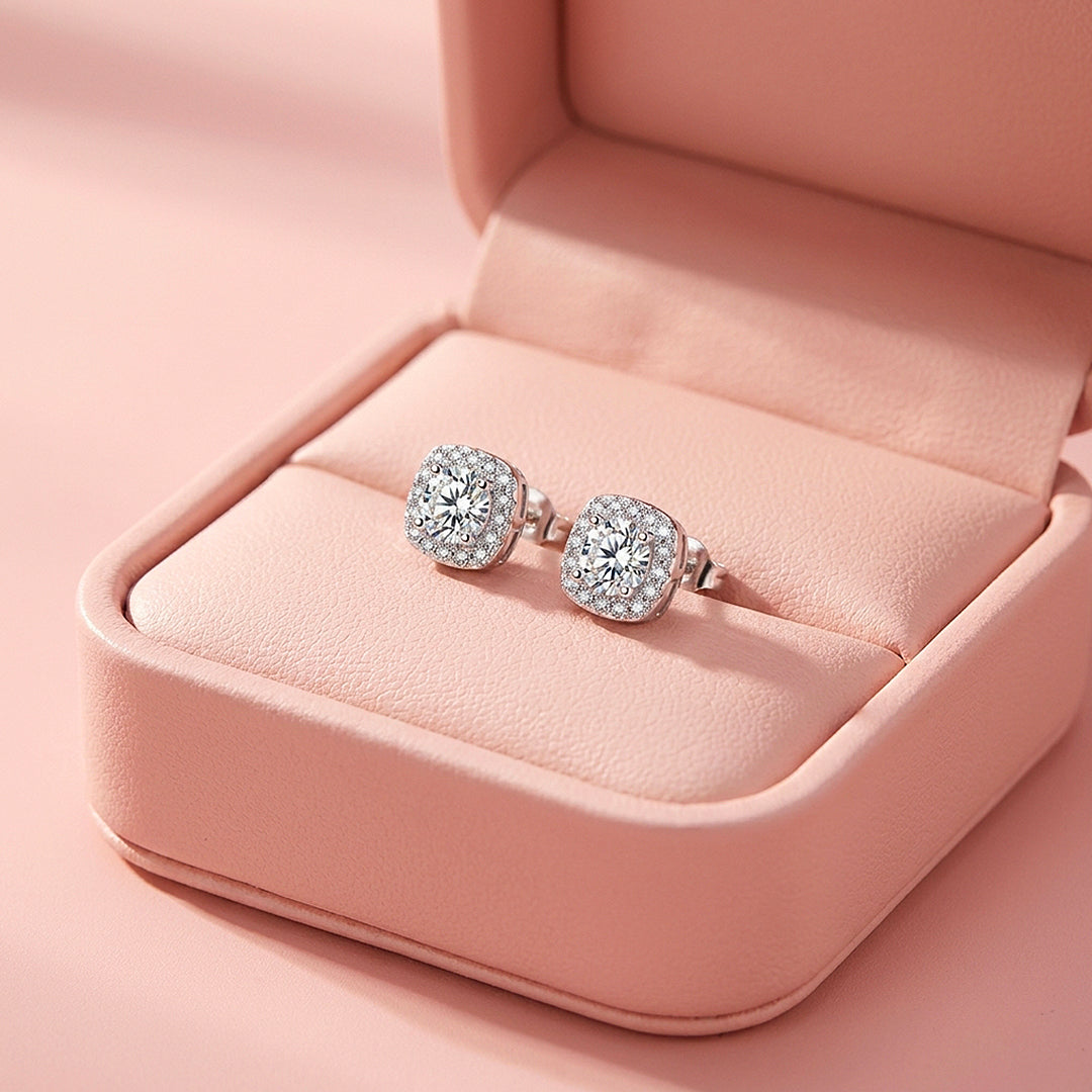 Cushion Halo Solitaire Stud Earrings | Luxe3695