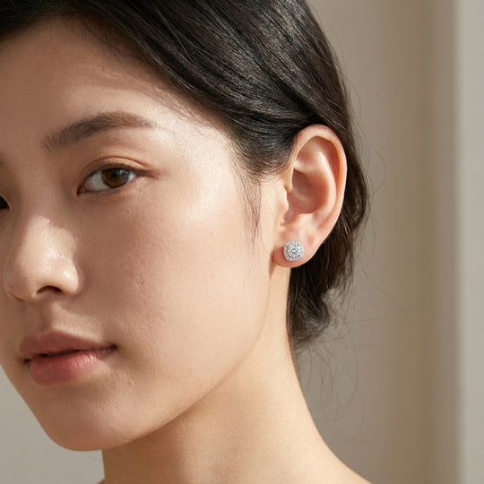 Cushion Halo Solitaire Stud Earrings | Luxe3695