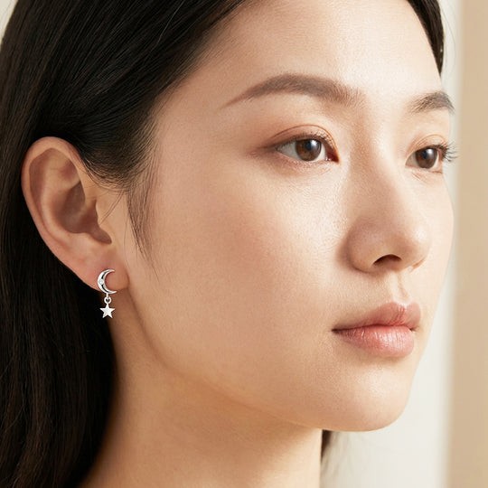 Crescent Moon &amp; Star Drop Earrings | Luxe3699