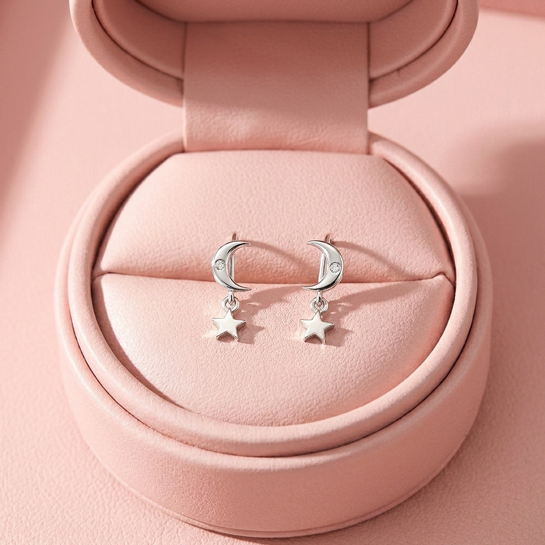 Crescent Moon &amp; Star Drop Earrings | Luxe3699