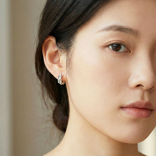 Triple-Row Pavé Geometric Huggie Earrings | Luxe3701