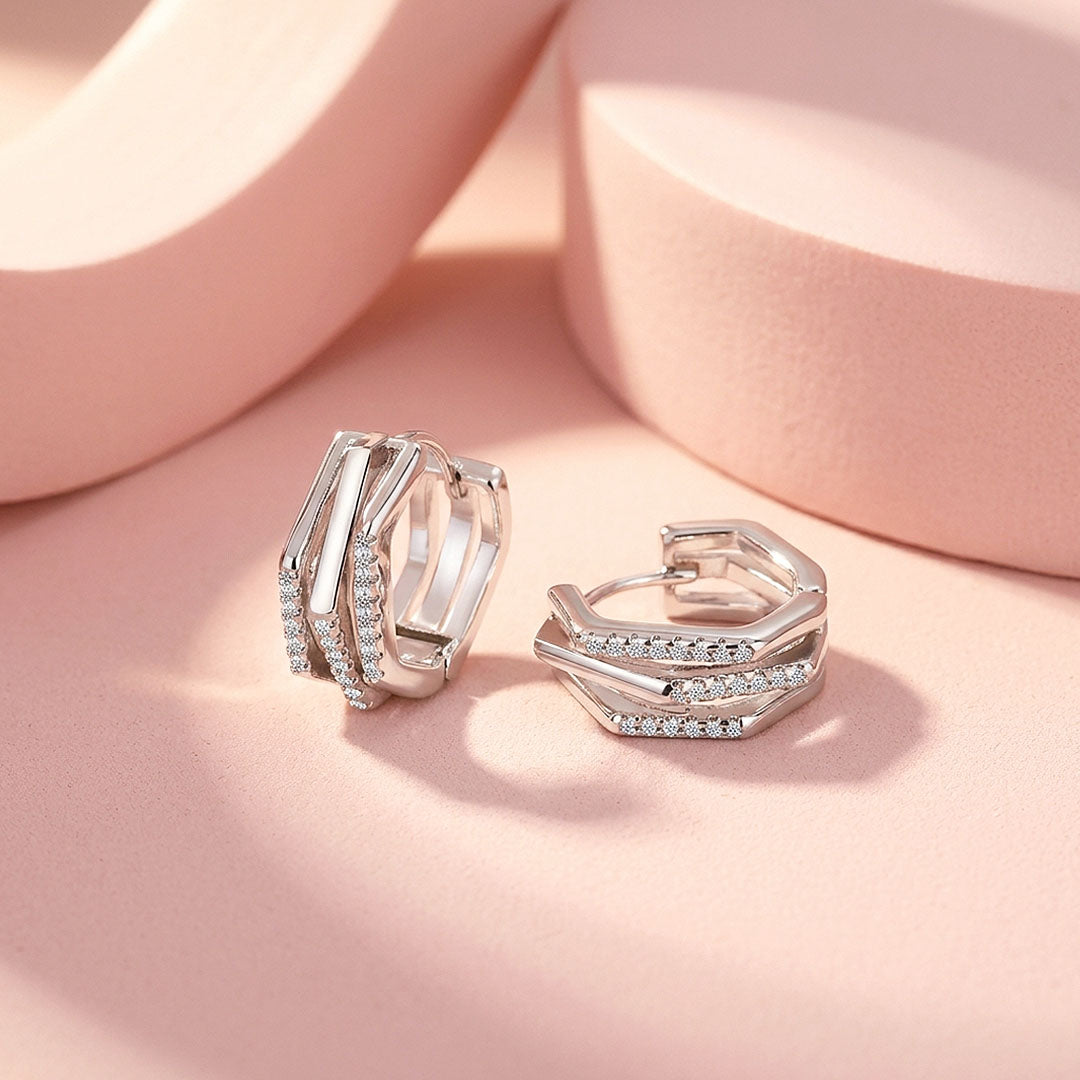 Triple-Row Pavé Geometric Huggie Earrings | Luxe3701