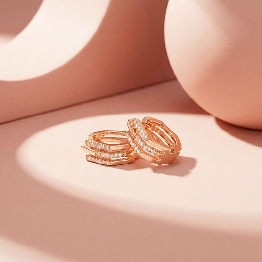 Triple-Row Pavé Geometric Huggie Earrings | Luxe3701