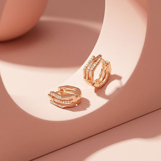 Triple-Row Pavé Geometric Huggie Earrings | Luxe3701