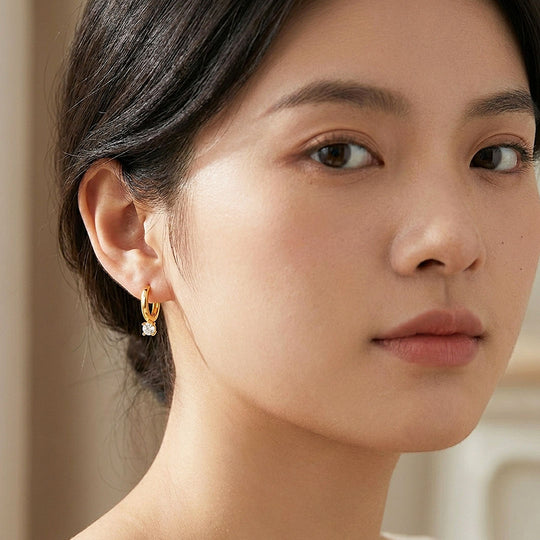 Solitaire Drop Huggie Hoop Earrings | Luxe3705