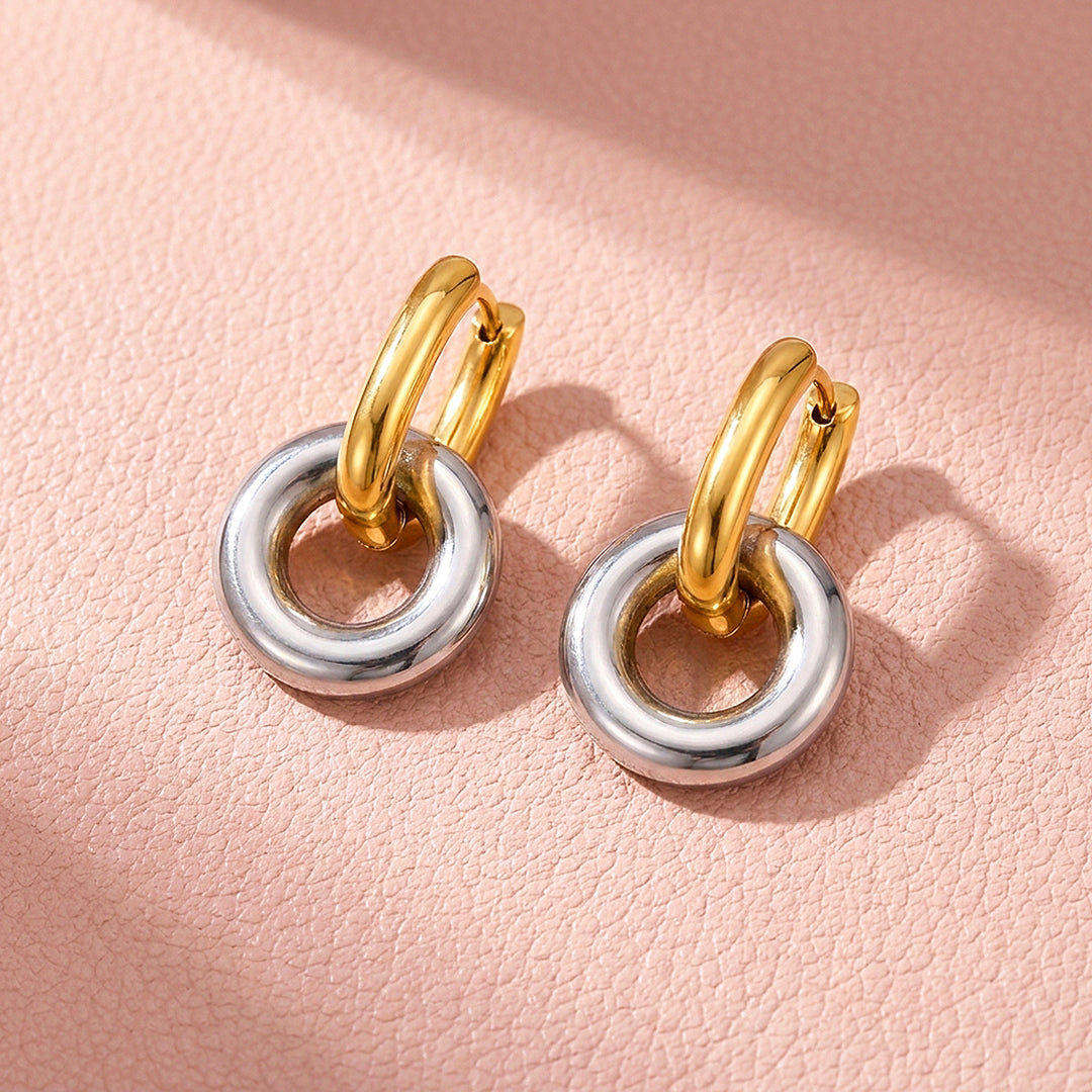 Double Ring Drop Hoop Earrings | Luxe3708