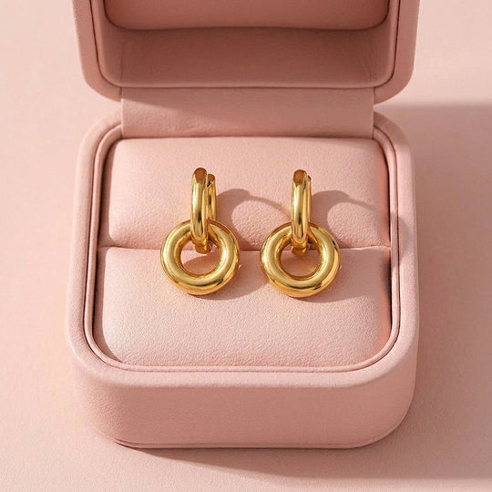 Double Ring Drop Hoop Earrings | Luxe3708
