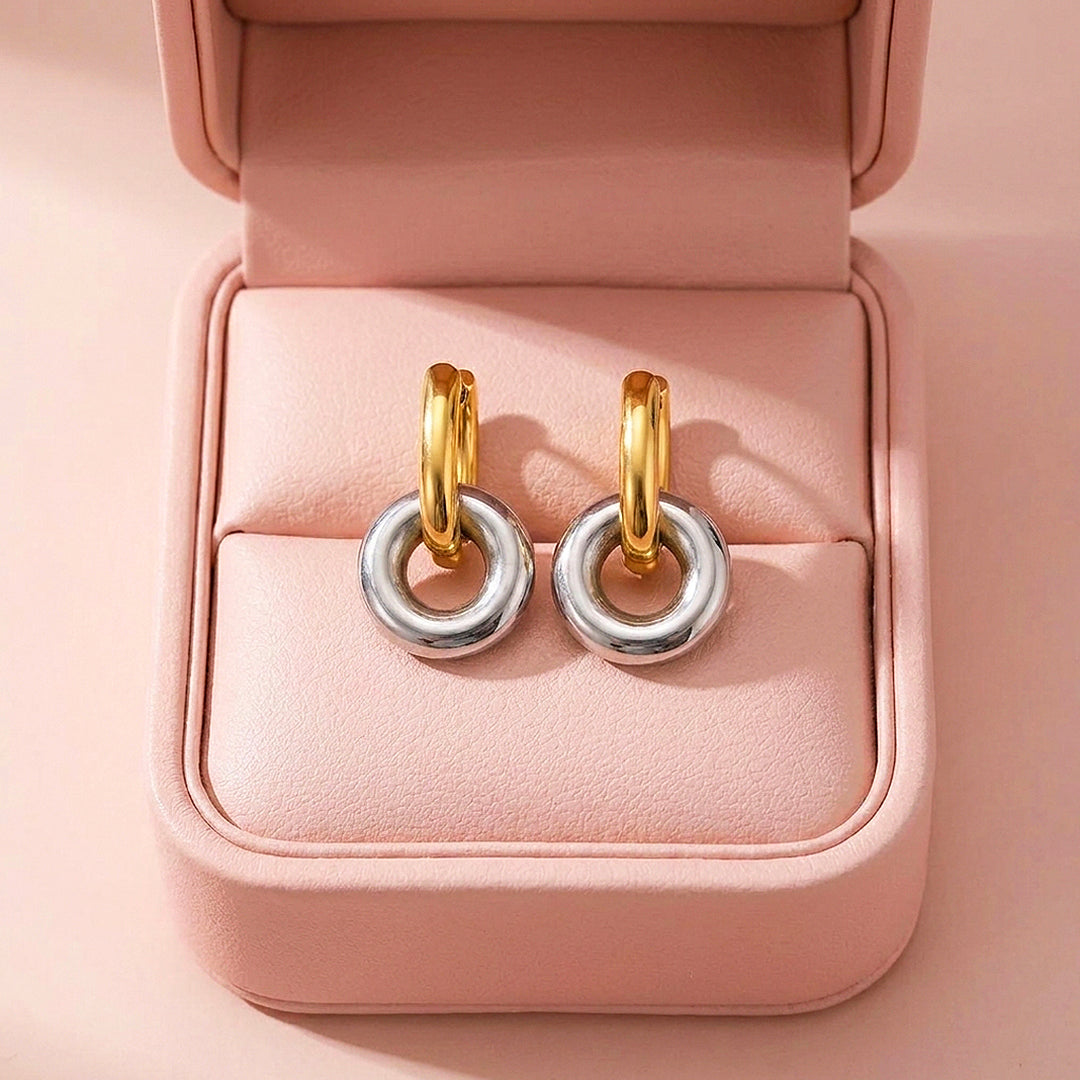 Double Ring Drop Hoop Earrings | Luxe3708
