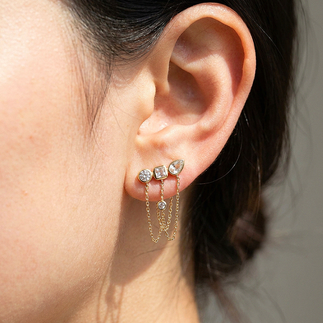 Mixed-Cut Bezel Chain Drop Earrings | Luxe3709