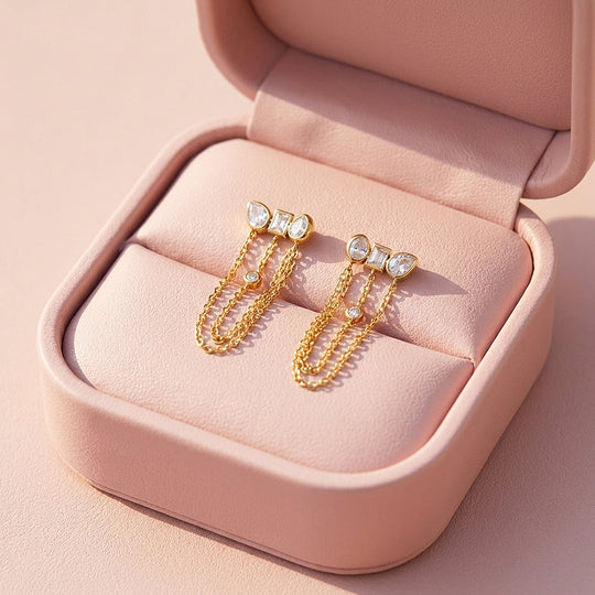 Mixed-Cut Bezel Chain Drop Earrings | Luxe3709