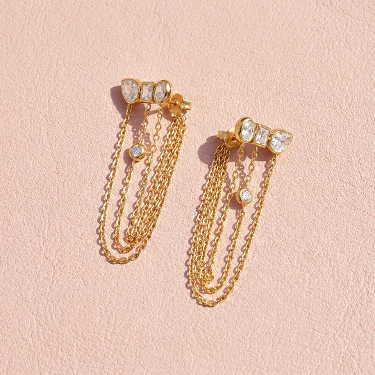 Mixed-Cut Bezel Chain Drop Earrings | Luxe3709