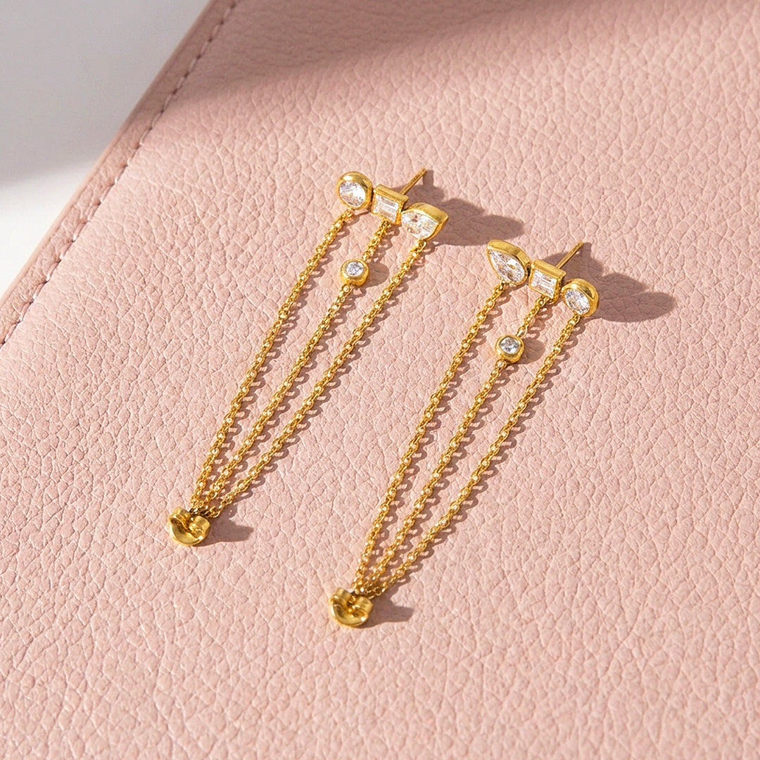Mixed-Cut Bezel Chain Drop Earrings | Luxe3709
