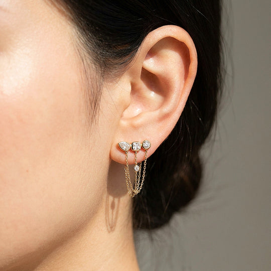 Mixed-Cut Bezel Chain Drop Earrings | Luxe3709